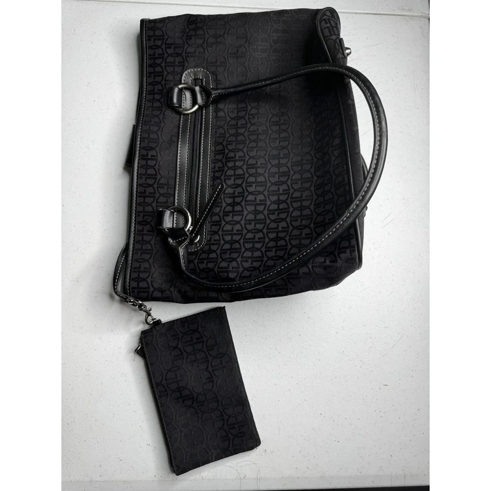 Giani Bernini Black Signature Logo Jacquard Tote Bag with Matching Pouch